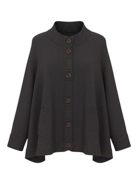 Talbots Dark Gray Button-Front Knit Swing Cardigan